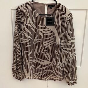 Pleione Brown and Cream Leaf Pattern Blouse